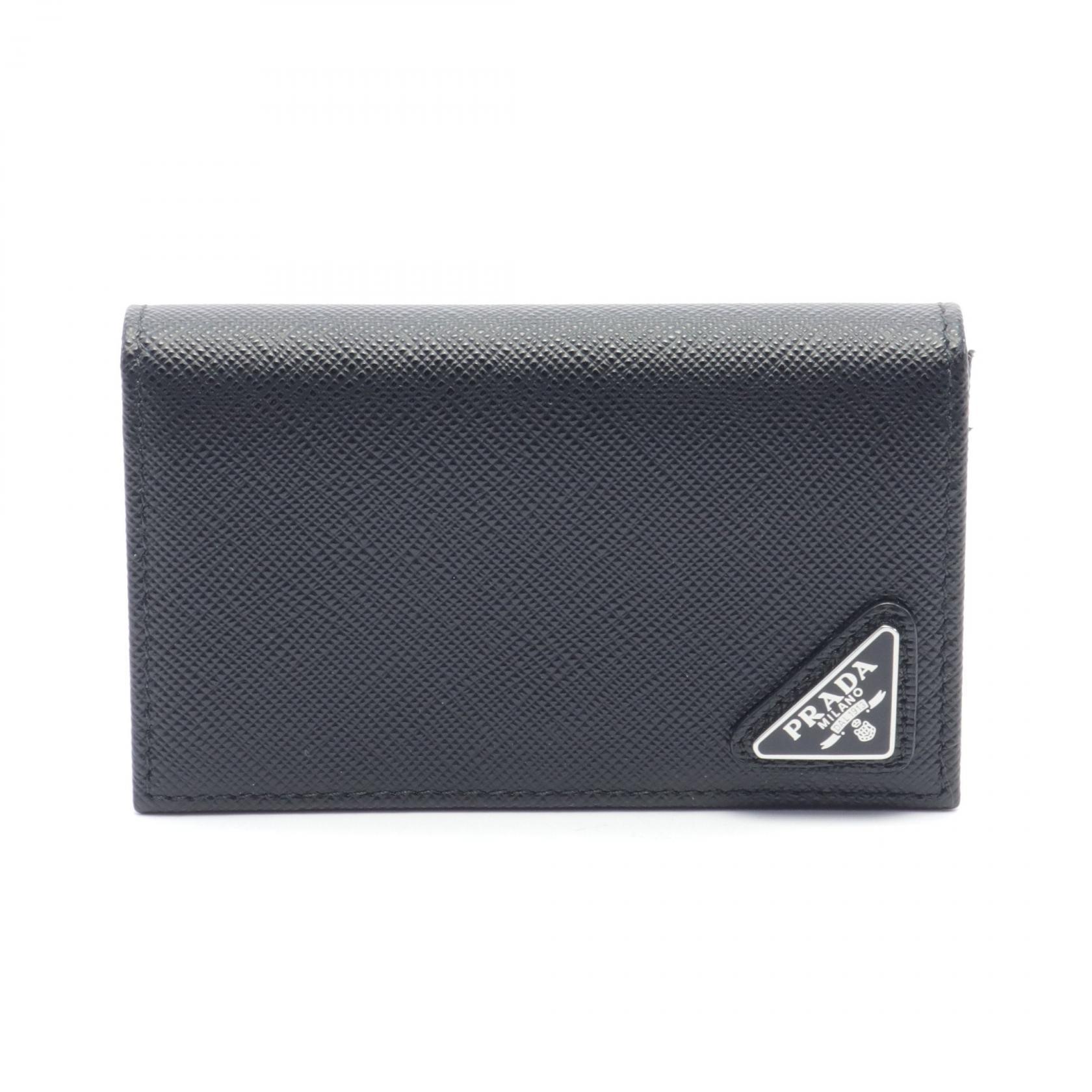 Prada Saffiano Triang Card Case Accessories Saffiano Leather Black